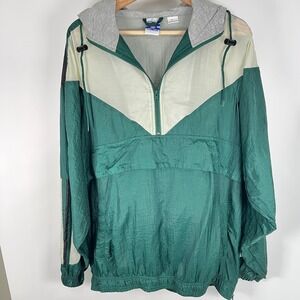 Vintage Pro Spirit Mens Green Colorblock Hooded Windbreaker Quarter Zip Large